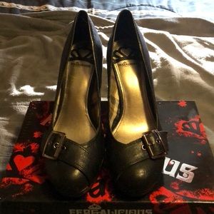 Black, buckled heels